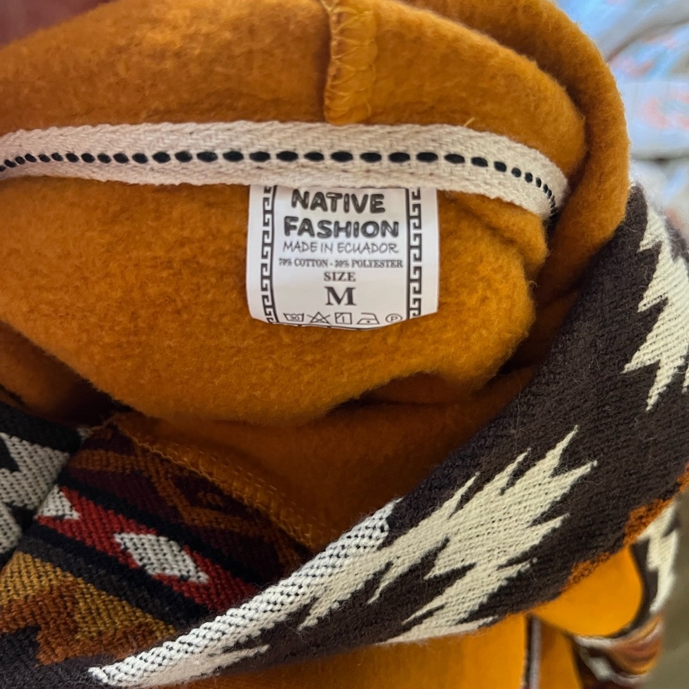 Native Galapagos Islands Patterned Orange Hoodie - image 4